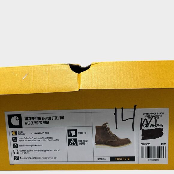 Carhartt Boots Mens 14 Wide Brown Waterproof Steel-Toe Moc Toe Wedge EH CMW6295 - Picture 6 of 13